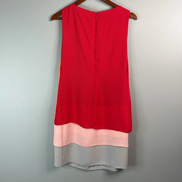 BCBGMAXAZRIA NWT Haley Chiffon ColorBlock Burnt Poppy Draped Dress Size 2 - Picture 7 of 12
